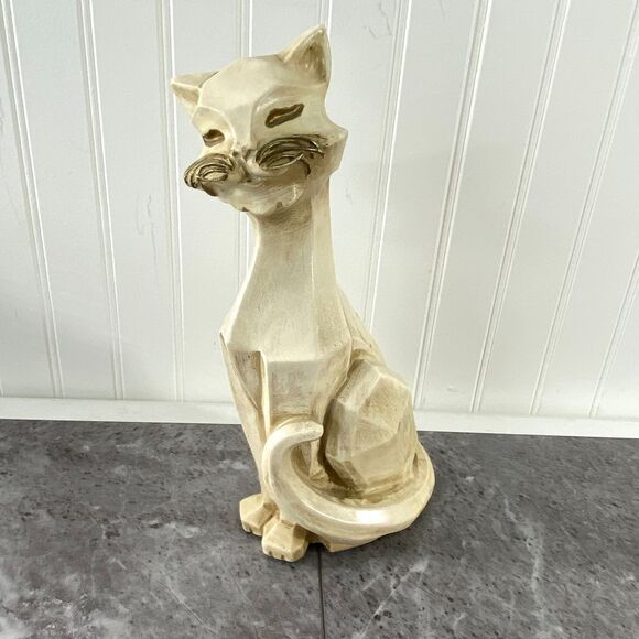 Vintage 1960s Statue Vintage Cubist Cat Sculpture MCM Art Deco Siamese Chalkwear